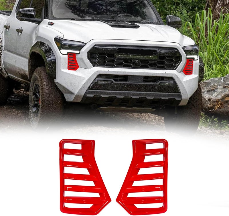 BORUIEN For Toyota Tacoma 2024 2025 2026 Exterior Accessories Front Bumper Side Fog Lamp Light Cover Headlight Trim Frame Grille Decor ABS (Red) - Image 1